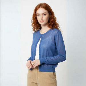 Maeve by Anthropologie Blue Sheer Button-Front Cardigan - Small